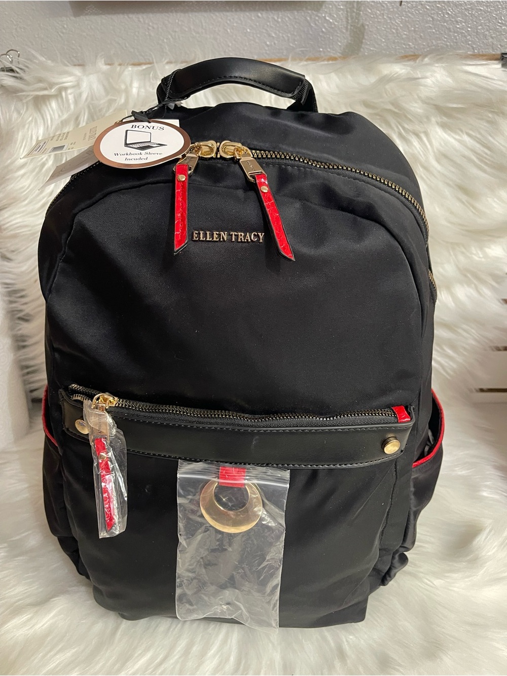 Ellen Tracy Black Backpack with Red Accents